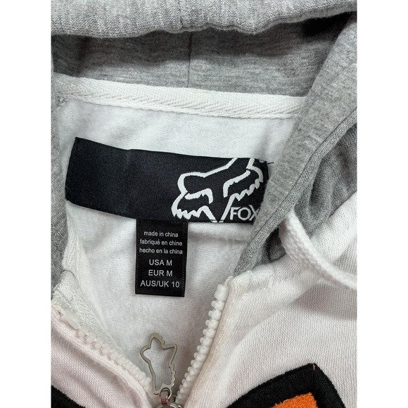 Fox Racing Hoodie Mens Medium White Gray Full Zip Moto-X Fox Logo Fleece Graphic - Picture 2 of 10